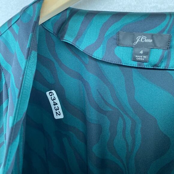 J.CREW Blouse 4 Deep V-Neck Zebra Striped Satin Button Front Long Sleeve Green - Picture 13 of 13